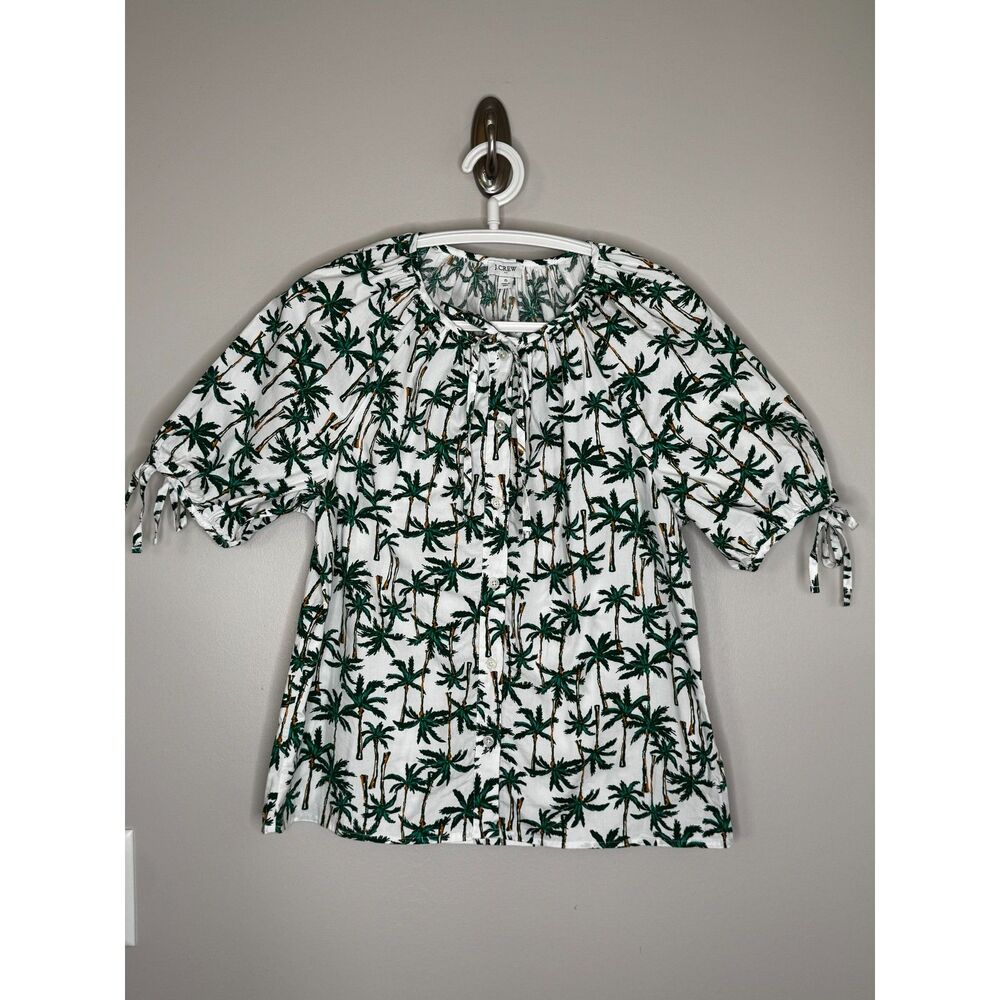 J.Crew Palm Tree Print Blouse Tropical Vacation Tie Sleeve Peplum Top Size Small - Picture 4 of 8